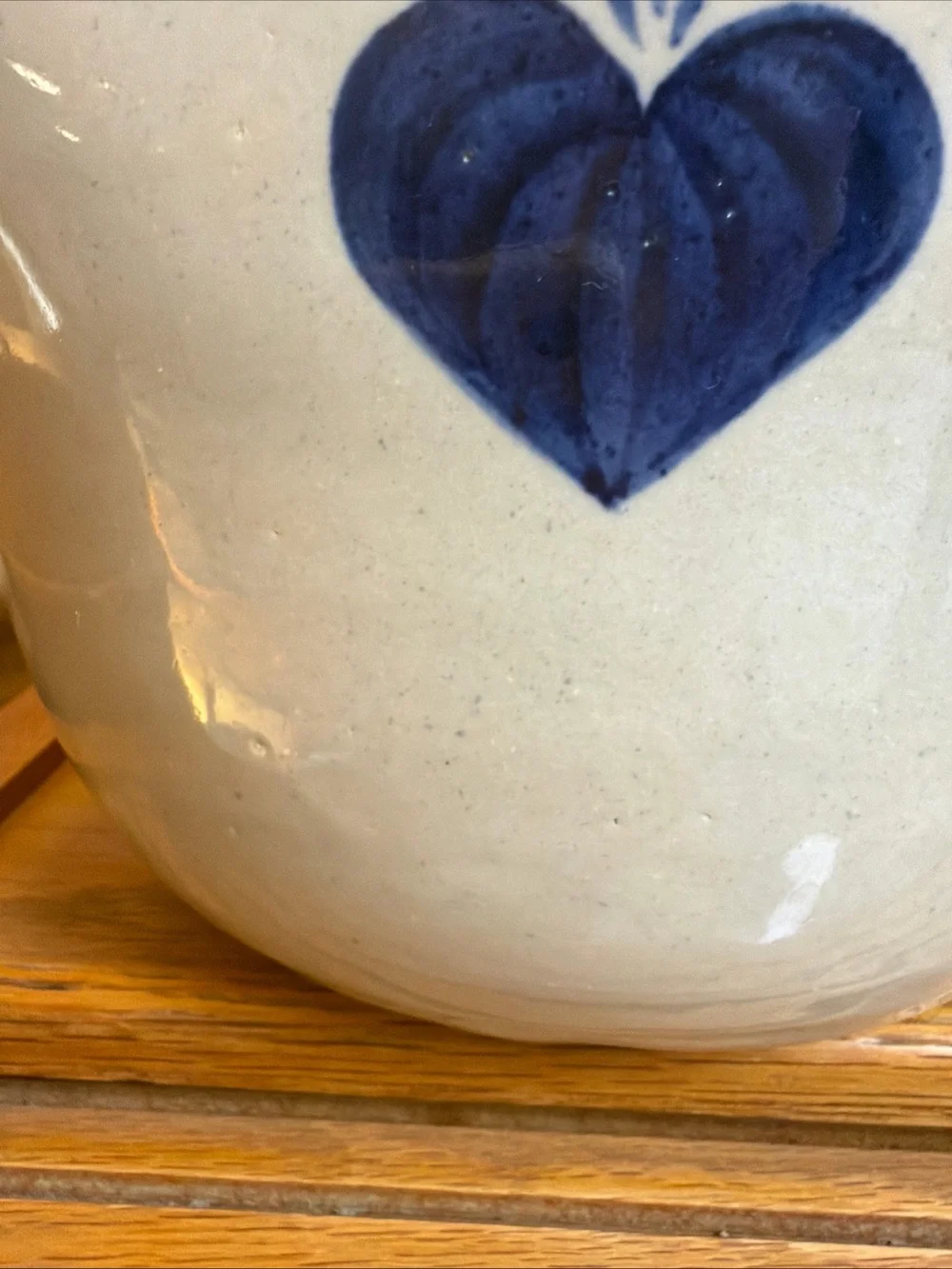 Large Marshall Pottery Bride's Batter Bowl Signed Cottage Core Blue Hearts